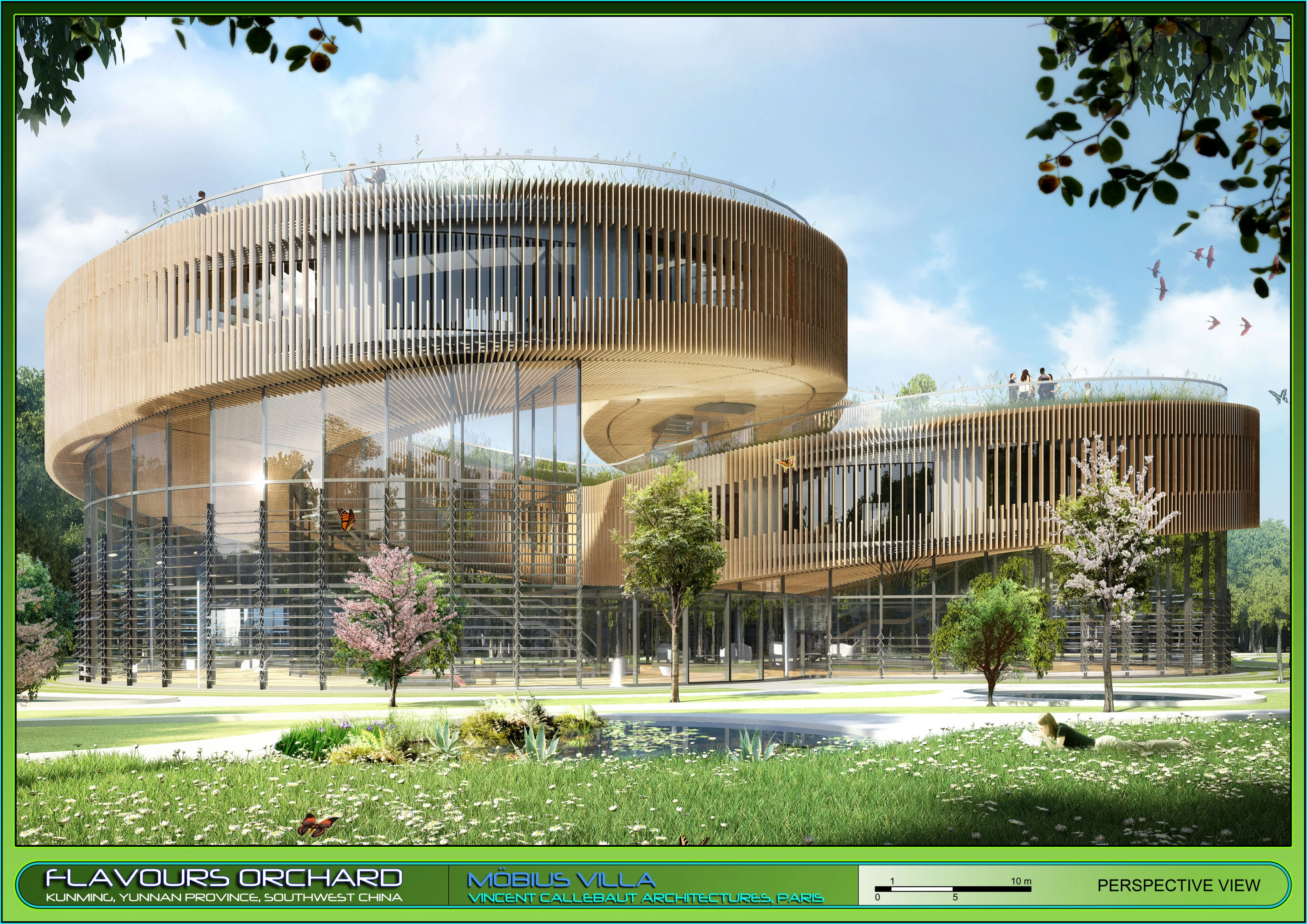 Mobius Villa birds-eye view from the orchard (Image: Vincent Callebaut Architectures)