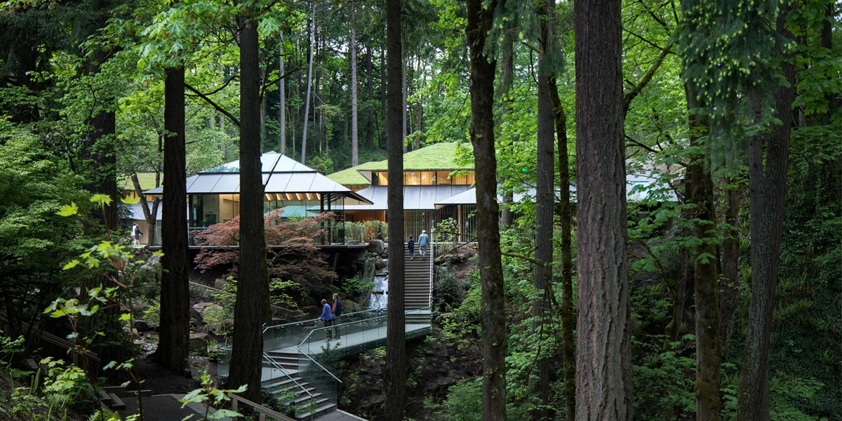 Cultural village in Portland's Japanese Garden, by Kengo Kuma & Associates