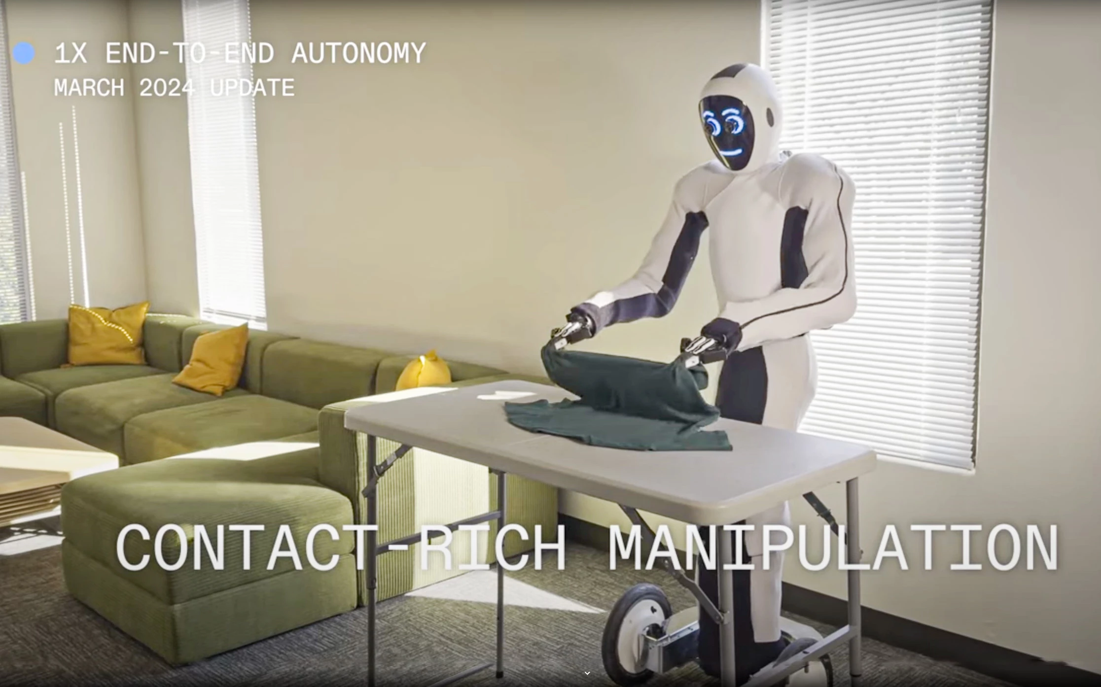 1X's Eve humanoid takes a pot shot at Tesla's Optimus, folding a shirt autonomously