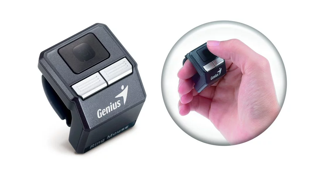 Genius has released a wireless ring mouse with 1000 dpi thumb-controlled sensor for scrolling and pointing, and two click buttons.