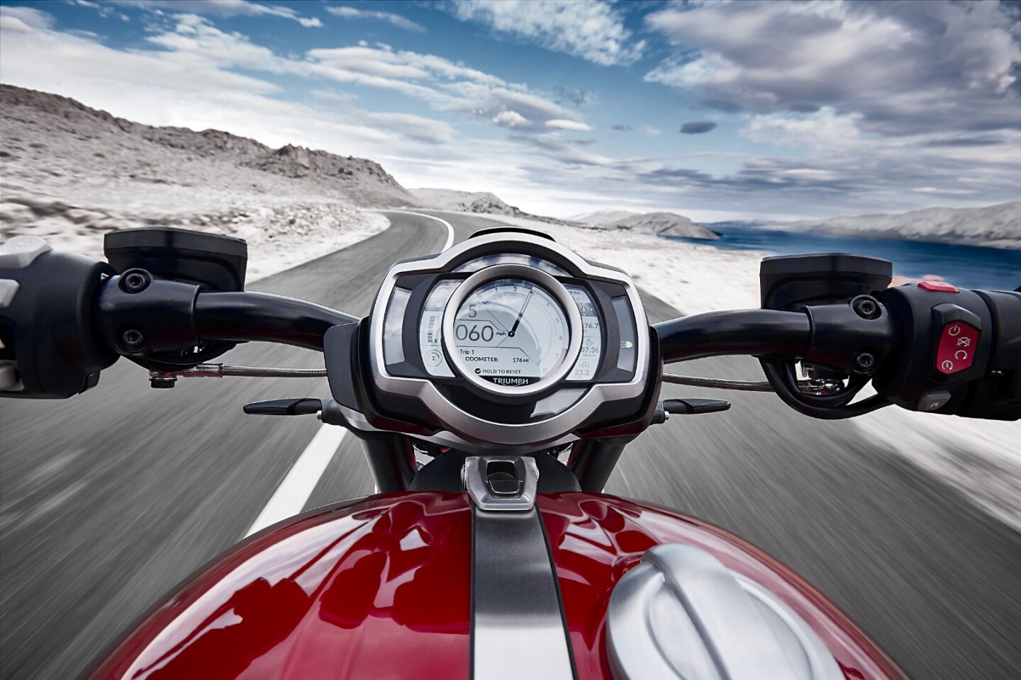 Triumph updated its standard TFT dash for the 2020 Rocket 3, including even a specialized GoPro connectivity software