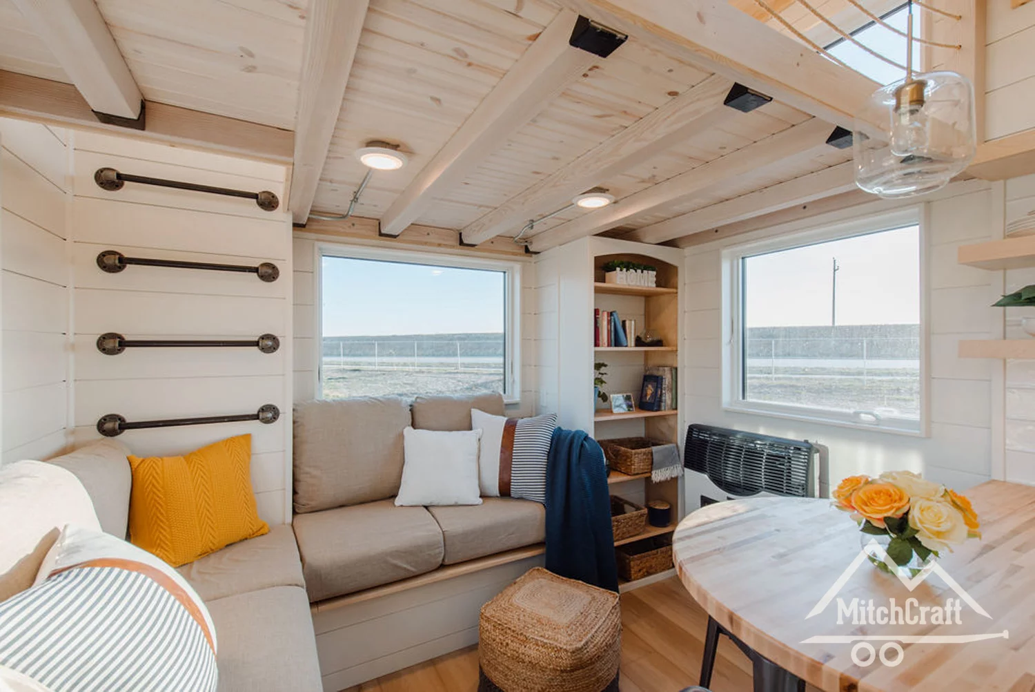 Lounge area with a five-seater built-in corner sofa