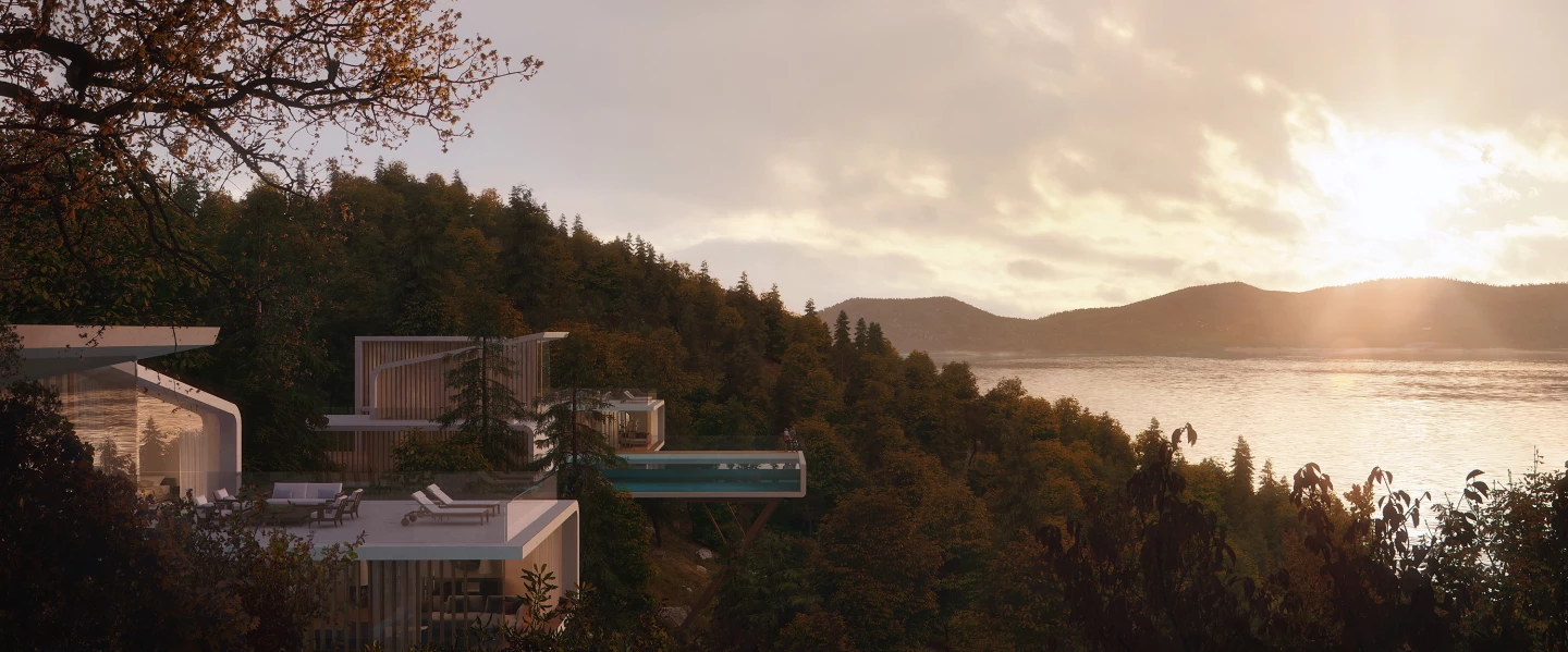 Gyeongdo Island's more isolated area is envisioned as a plush neighborhood with a luxury hotel and cliffside villas