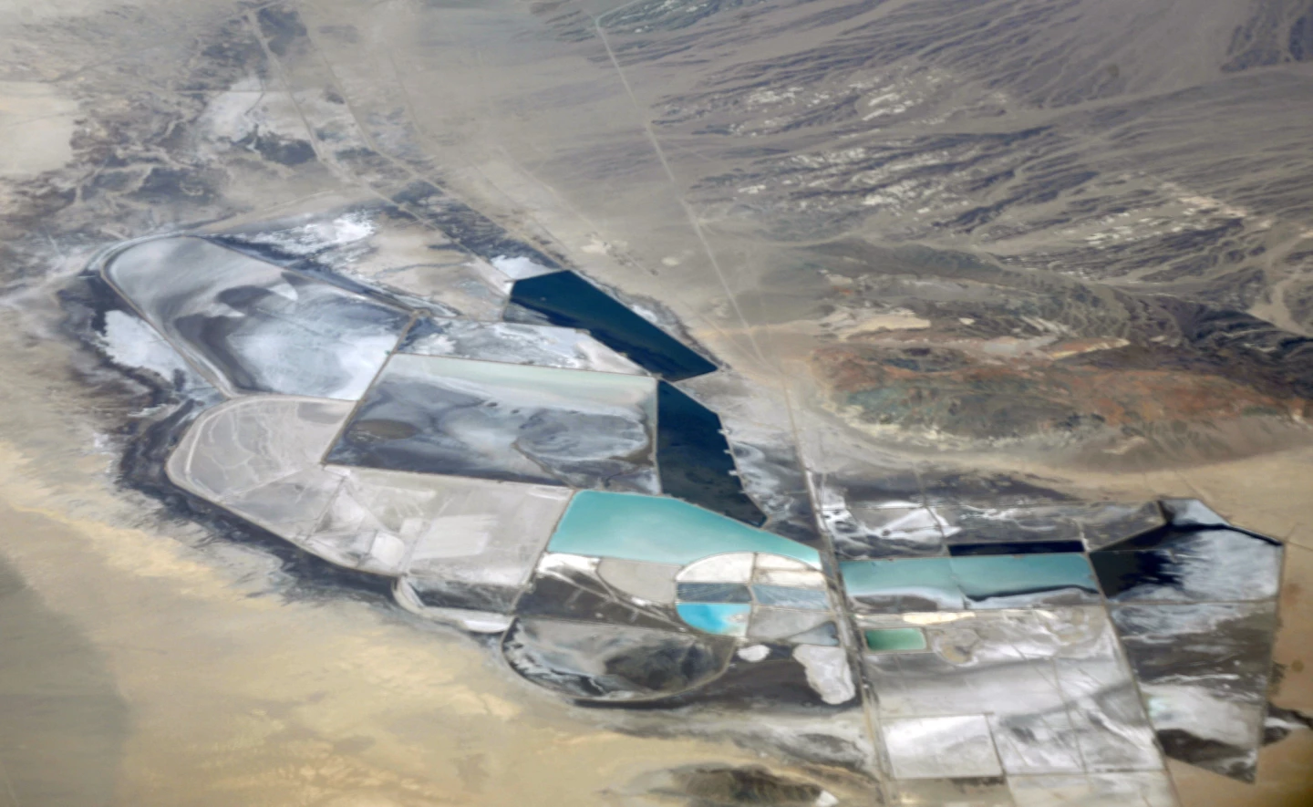 Traditional lithium brine evaporation ponds in Nevada