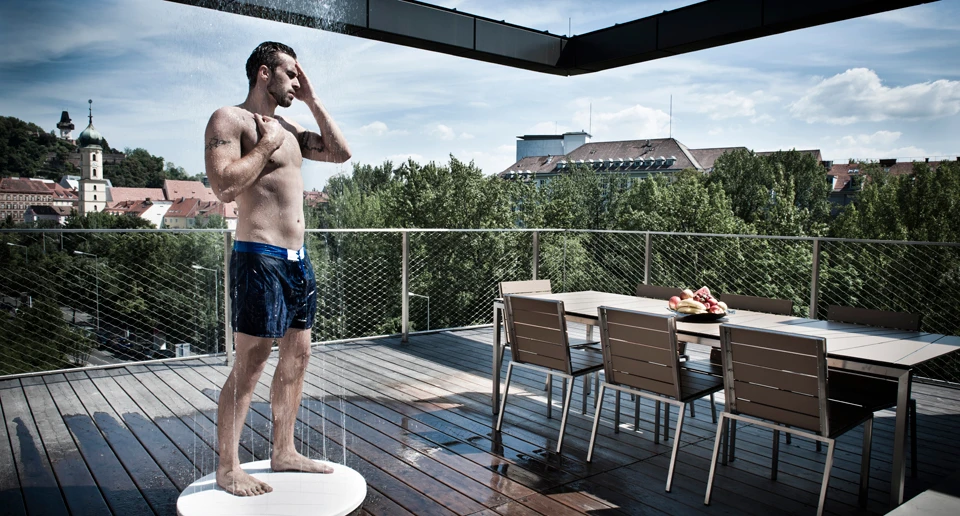 The Viteo Shower can be used in even the smallest outdoor spaces