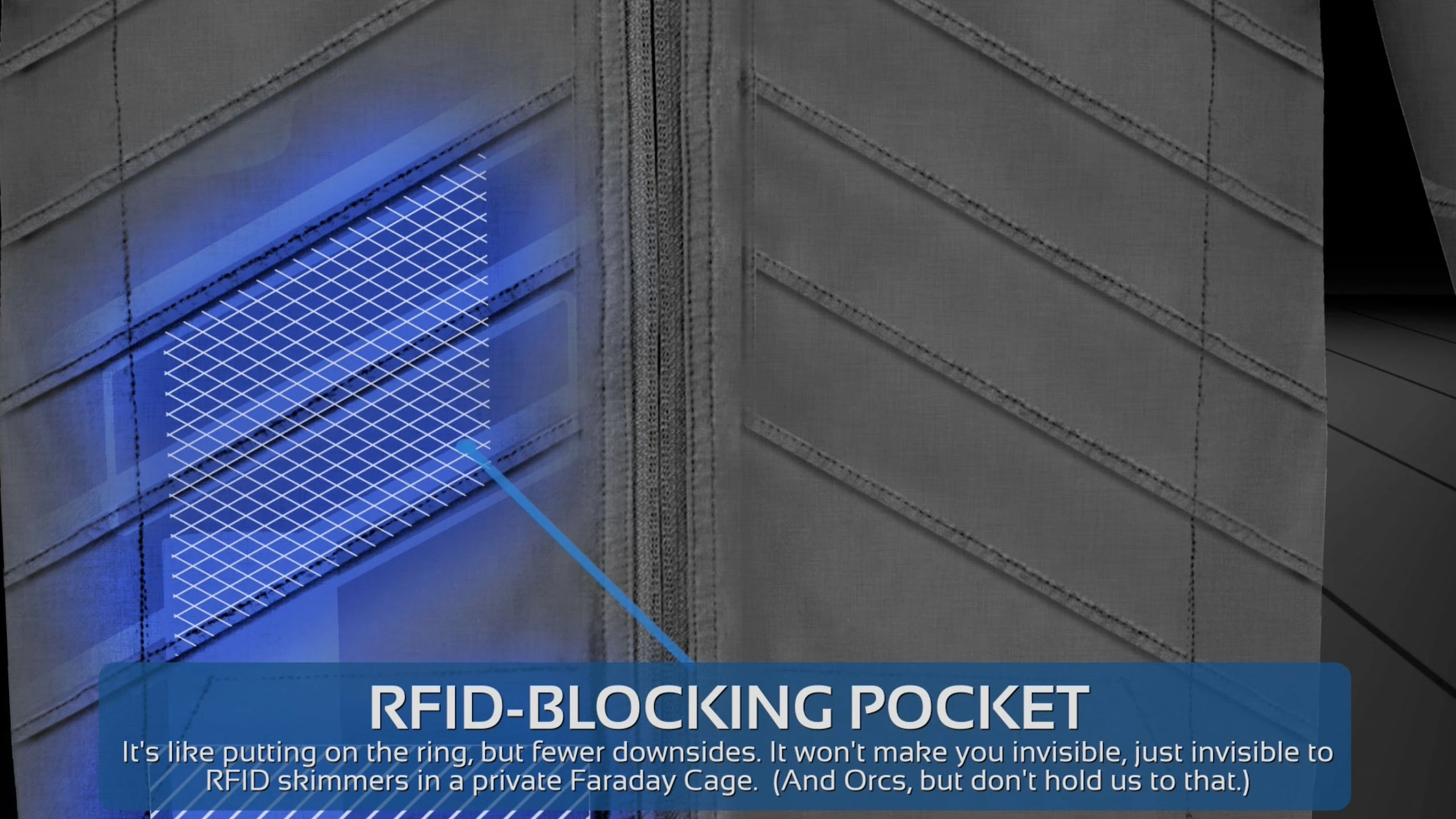 An RFID-blocking pocket keeps your data secure