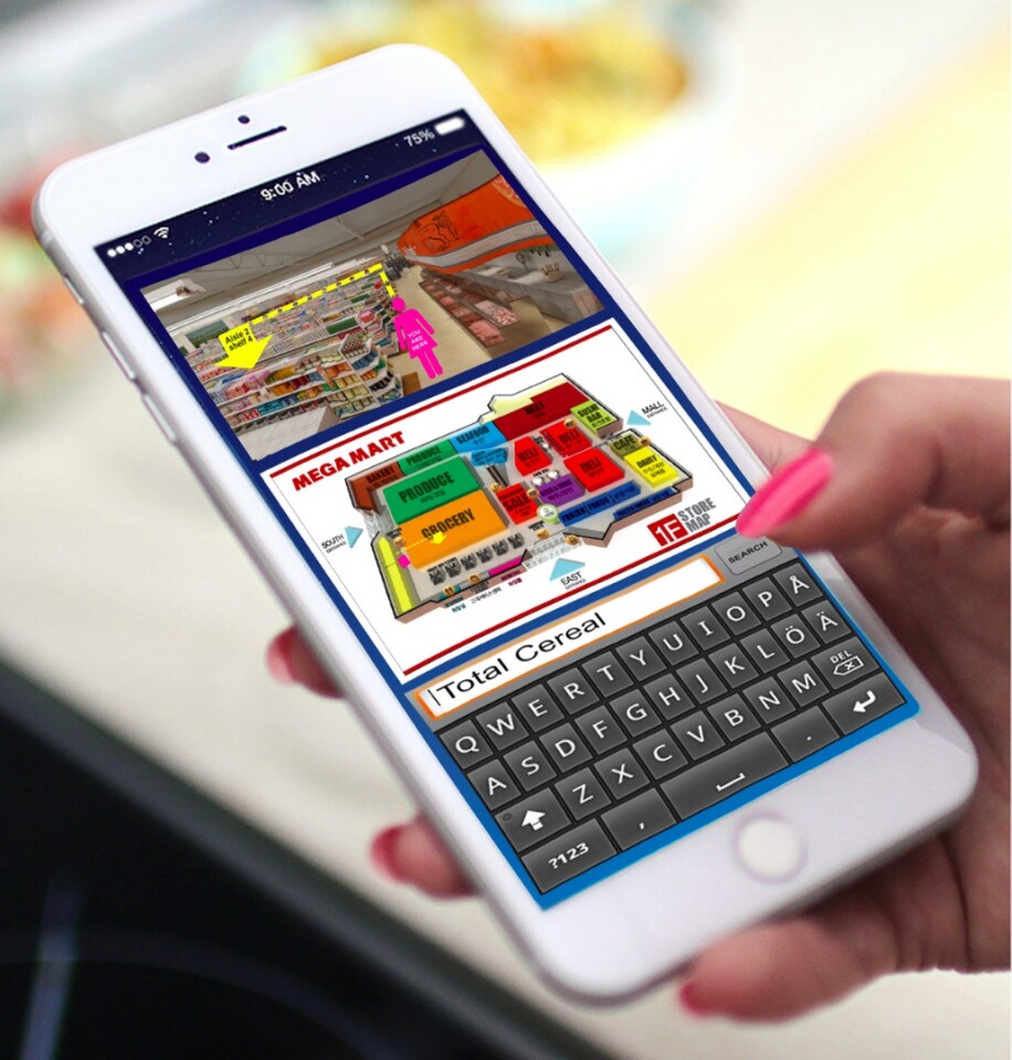 Utilizing an accompanying app, both employees and customers can use the Space Genius' map to locate products