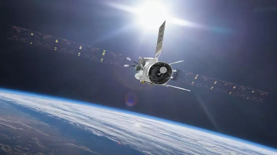 Artist's rendering of BepiColombo making a flyby of Earth