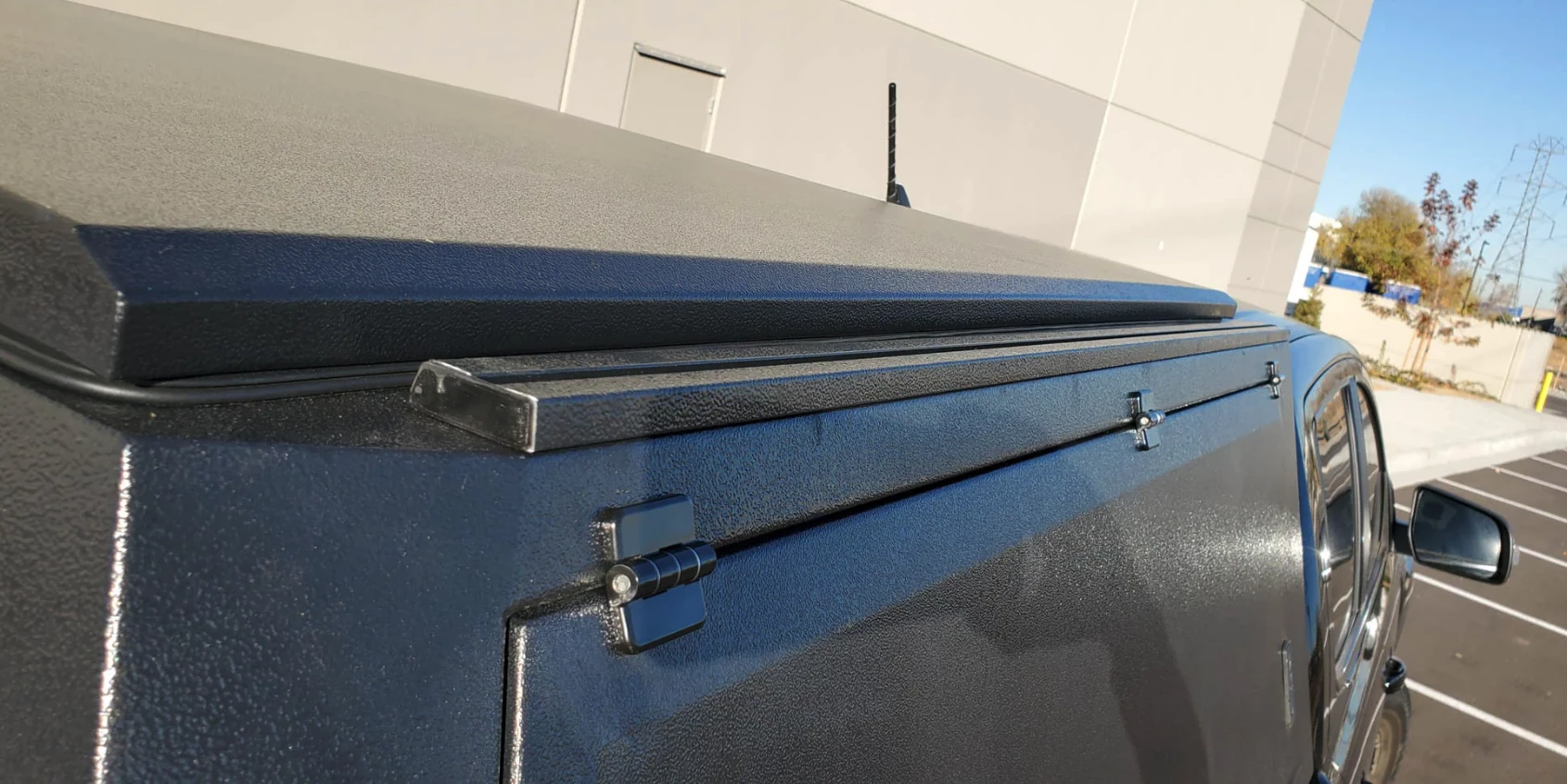 T-slot track along the edges offers integrated mounting for cross bars and racks