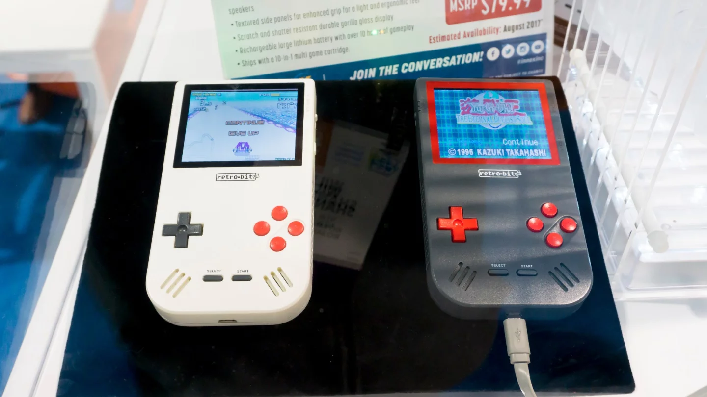 Two colors of Super Retro Boy on display at CES