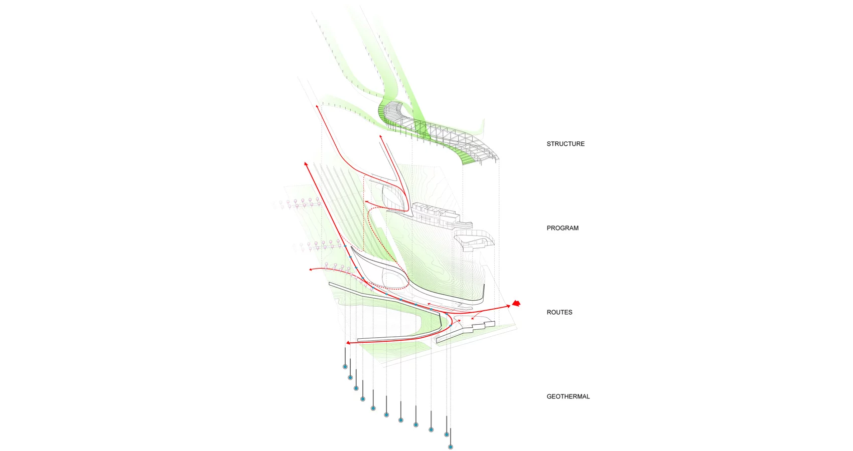 By building into a preexisting berm at the north end, the structure taps into the a geothermal energy source