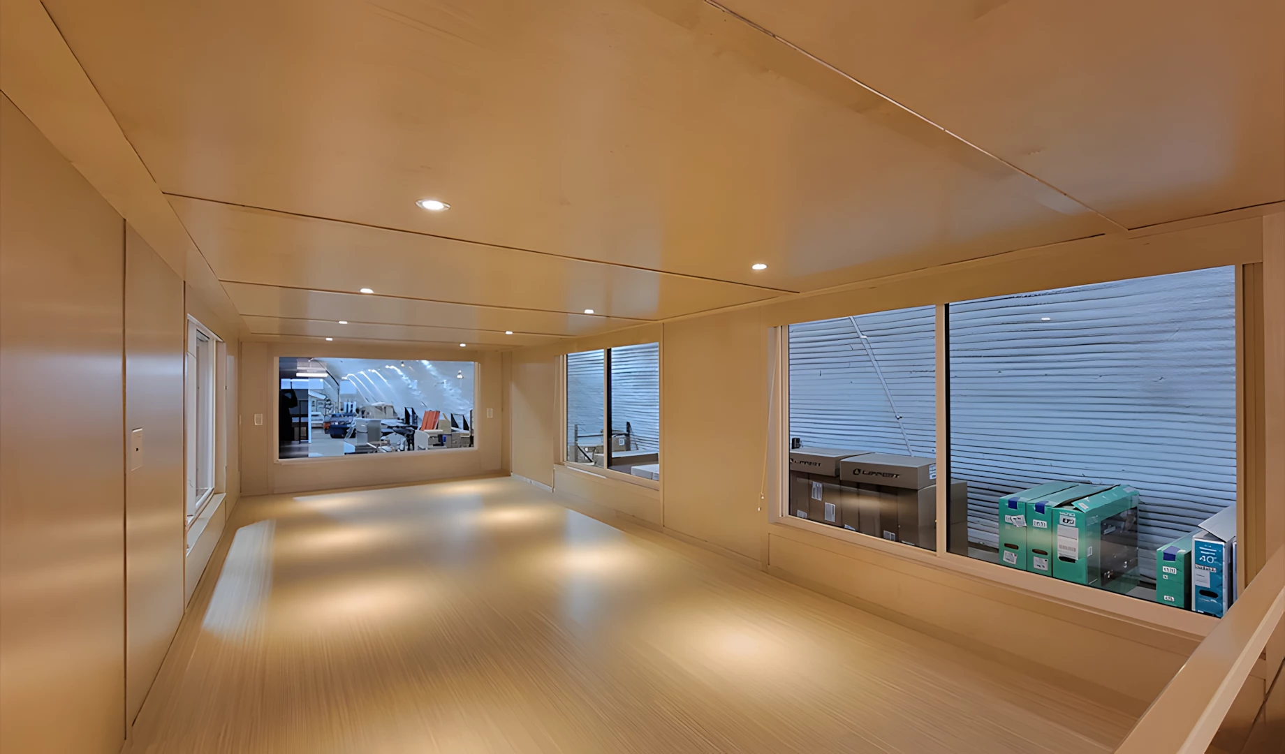 The Ultimate tiny house's upstairs level includes a large loft bedroom that has a length of 21 ft (6.4 m)