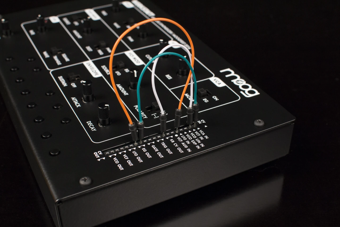 The unit features a breadboard-like patchable header and comes with patch cables that caters for control voltage experimentation.