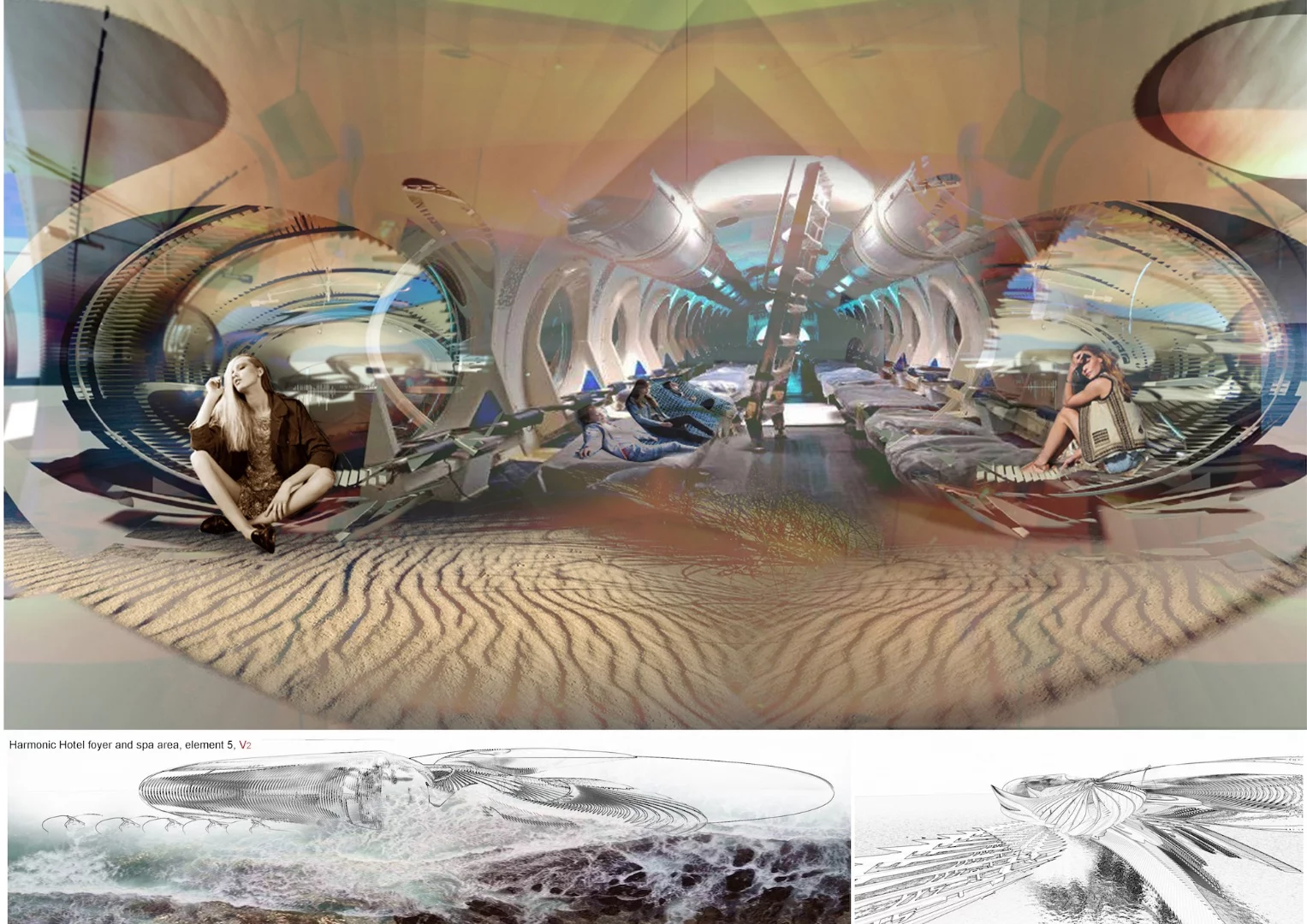 The Harmonic Turbine Tidal Hotel is envisioned for Yalong Bay, on the island of Hainan, China