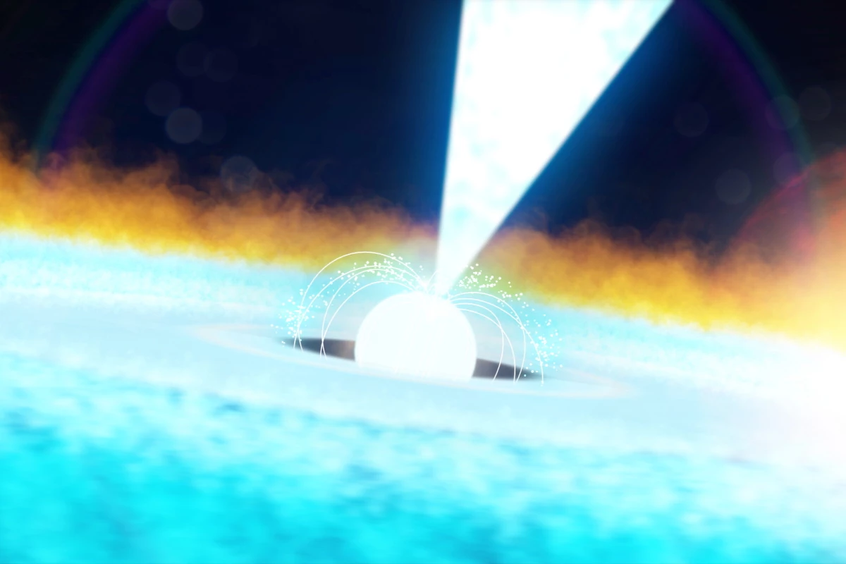 An artist's rendition of an accretion disk around a pulsar, which is believed to be the case of the bright X-ray burst