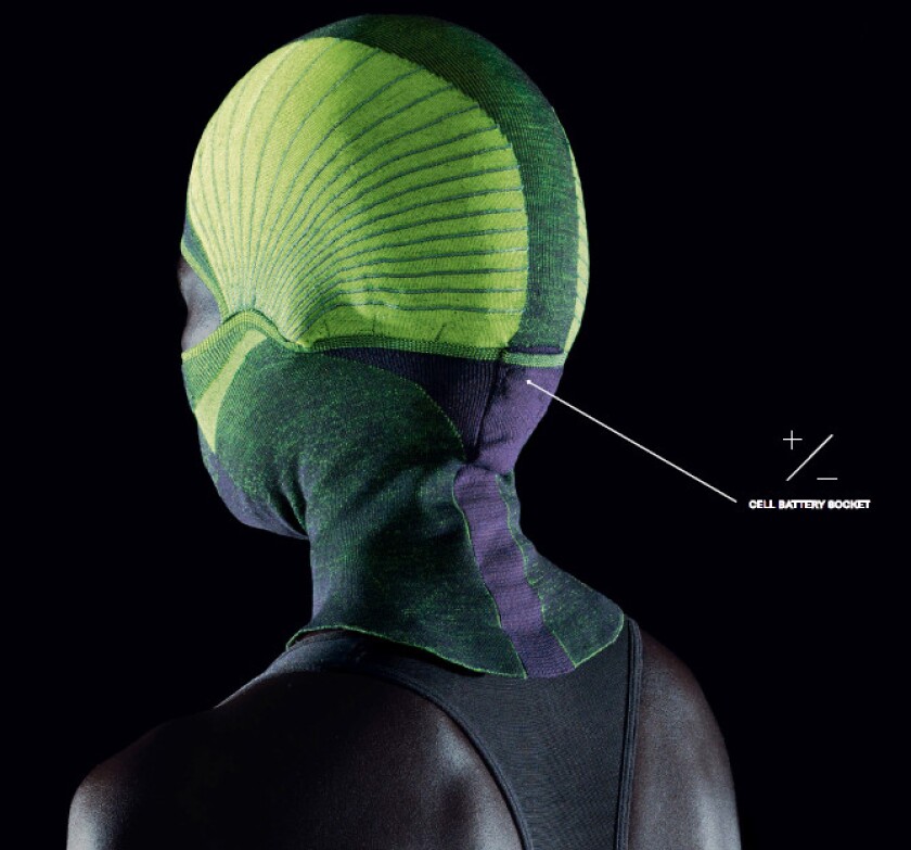 The discreet power socket located at the back of the head gear allows for connection of a battery to power the balaclava