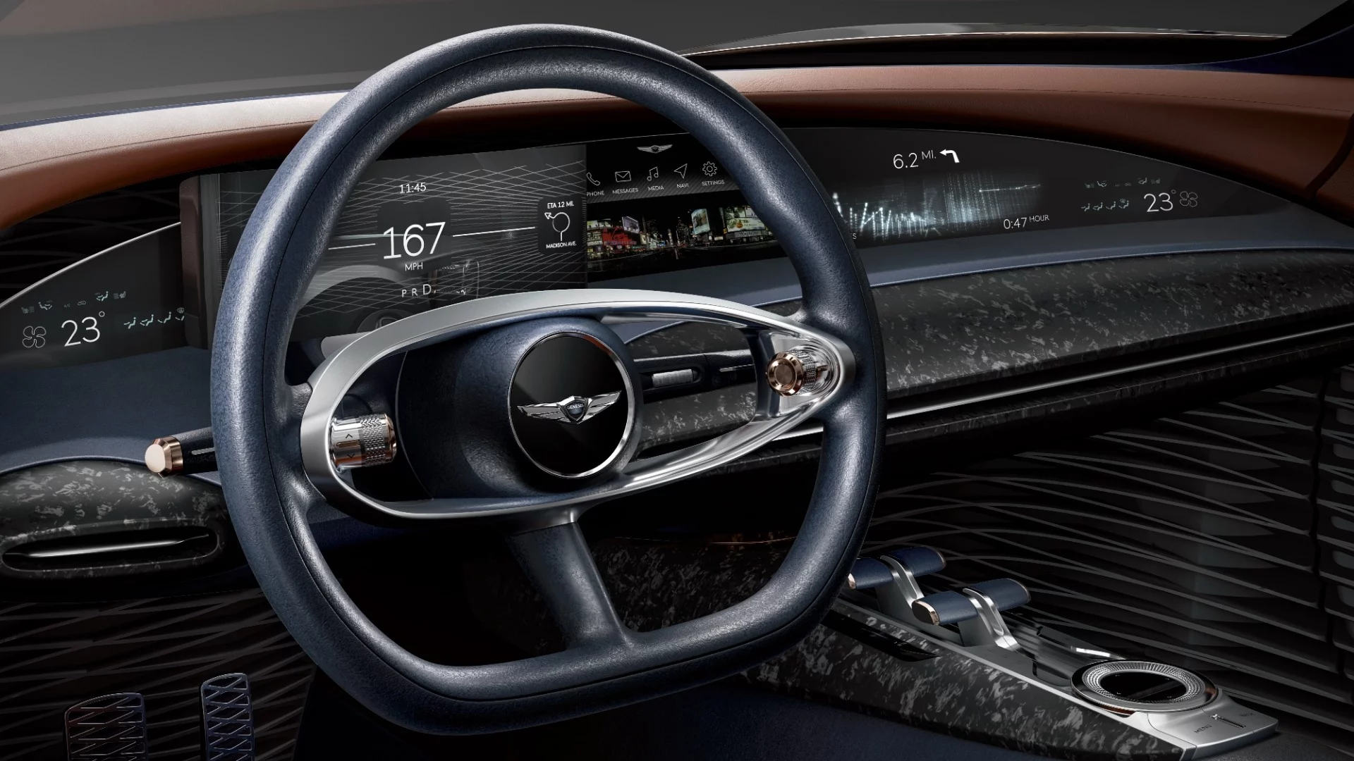 Curved digital dashboard inside the Genesis Essentia concept