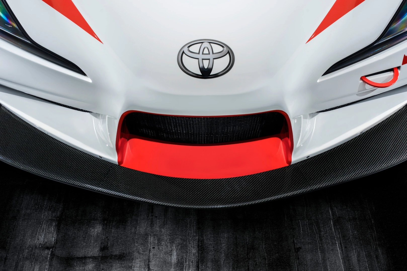 The front air scoop on the Toyota GR Supra Racing Concept is small, directing air carefully in order to maximize the car's aerodynamics