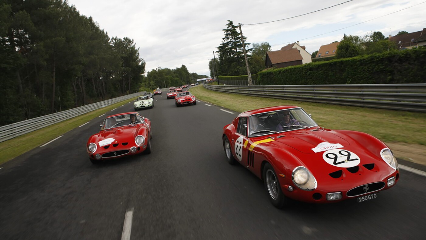 Another image from Ferrari Classiche's five yearly 250 GTO Anniversary tours, this one taken on the Le Mans circuit. Owning a 250 GTO brings privilege that money can't buy. That's Ferrari 250 GTO #3943GT (no 22) owned by Charlie Nearburg
