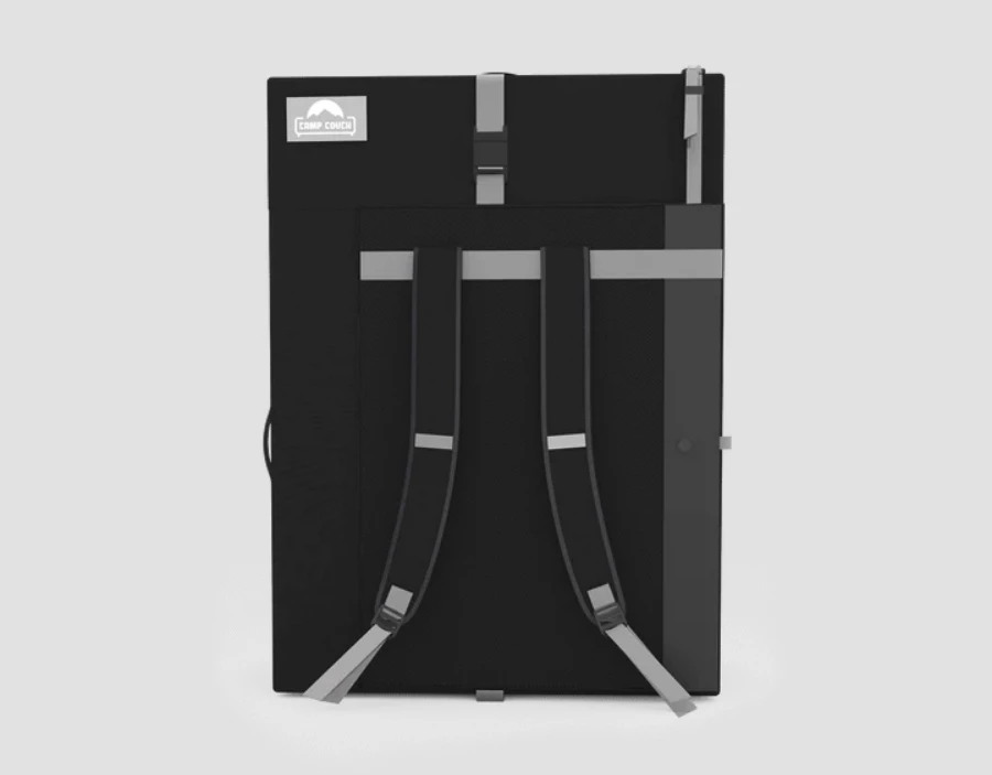 The folded Camp Couch is ready to carry wherever it's headed with integrated straps