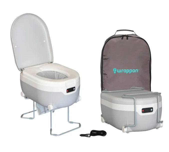 The Sunny toilet collapses down to a 14.2 x 18.5 x 16.5-in (36 x 47 x 42-cm) package via folding legs and carries in an included case