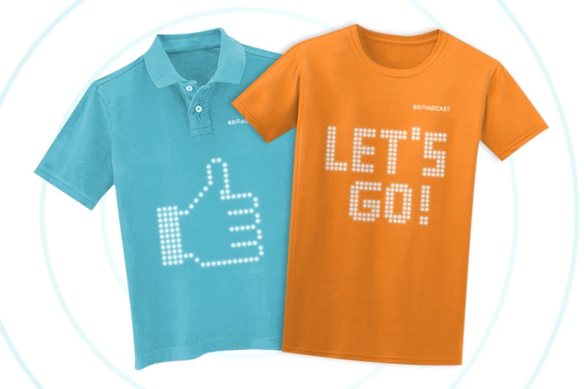 Broadcast Wearable's LED t-shirts let you draw and write your own designs, and swap through them on the go
