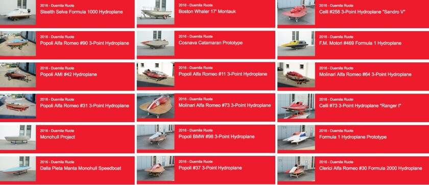 A small part of Luigi Compiano's quite large vintage hydrofoil collection that will be auctioned in Milan in November