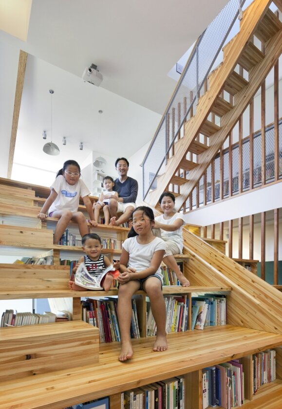 The staircase of Panorama House in South Korea acts as the central hub for the whole family