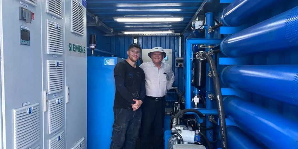 AltaSea CEO Terry Tamminen visiting the wave energy power station at Jaffa Port, Israel, in 2022