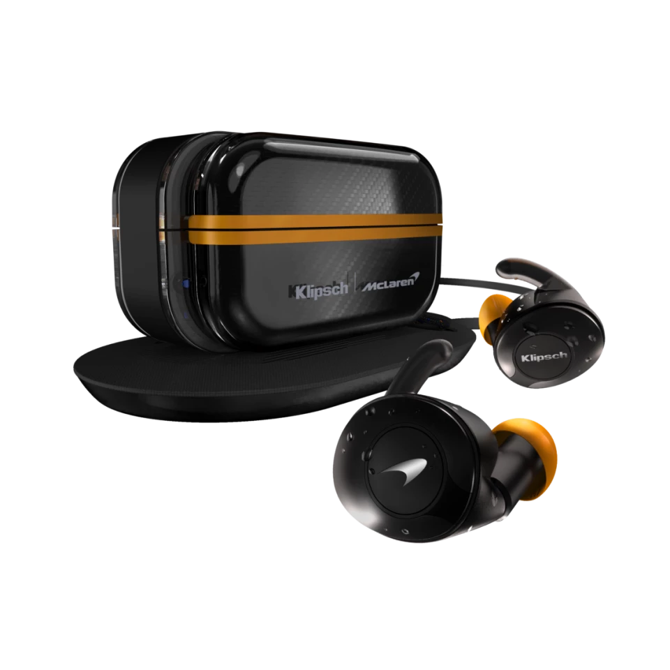 The T5 II True Wireless Sport McLaren Edition earphones come supplied with a charging pad