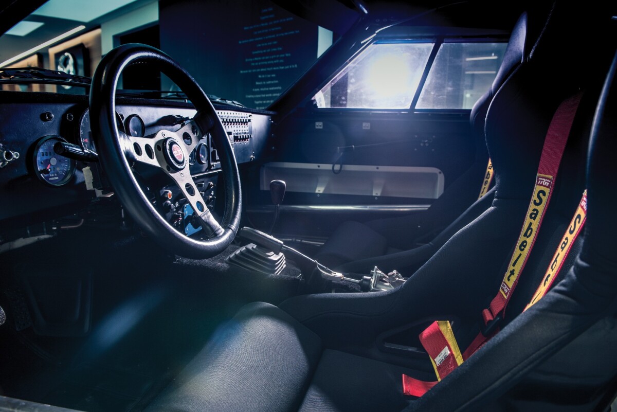 The interior of the RX-7 is suitably pared back for a car of the Group-B era