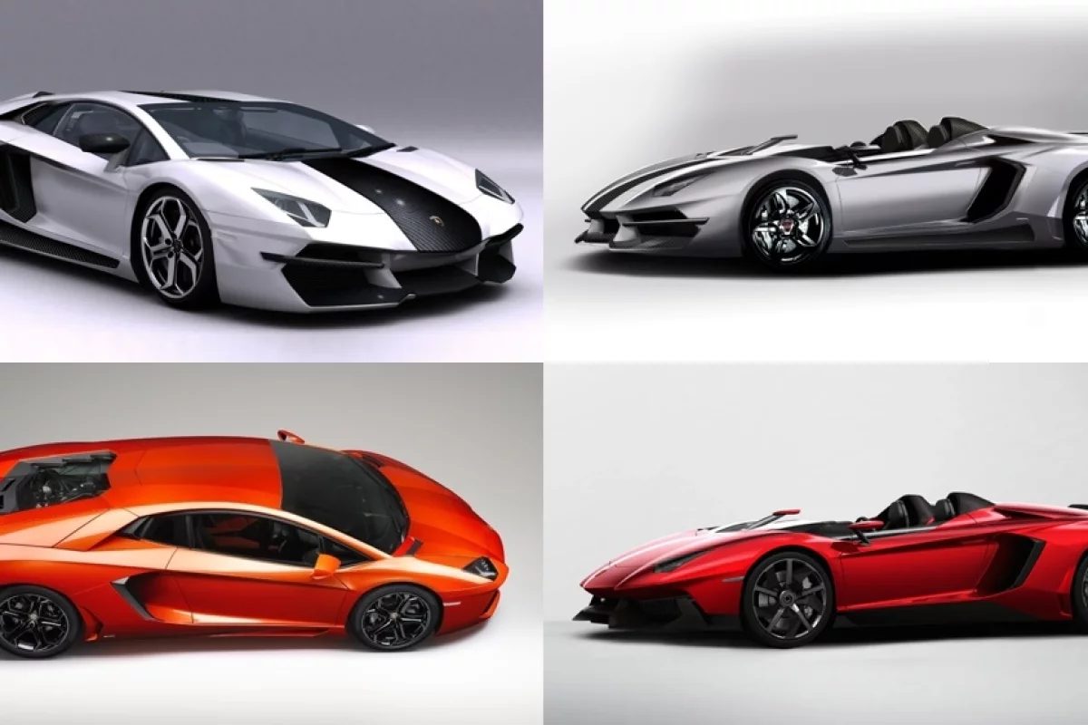 The Prindiville's Lamborghini Aventador and Aventador J versions are at top. The originals below them.