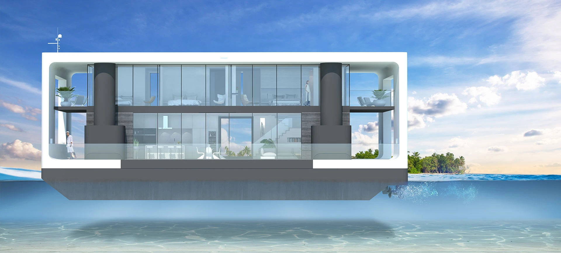 Arkup liveable yacht concept: twin electric azimuth thrusters give it a top speed of 7 knots and 360-degree manoeuvrability