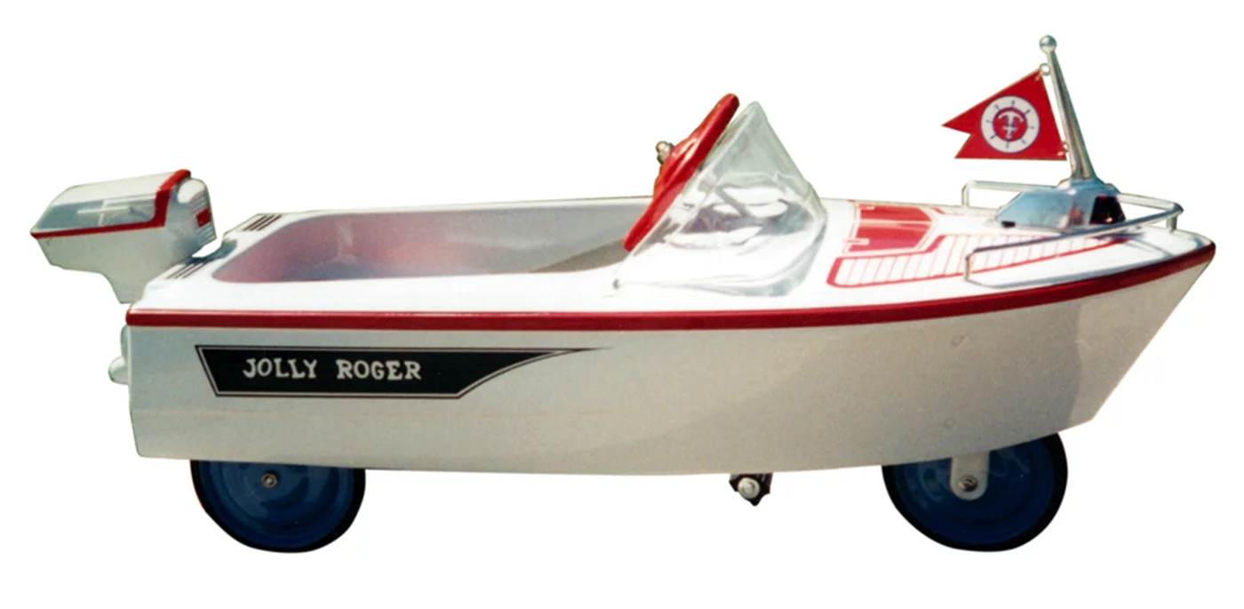One of the most desirable and valuable of collectible pedal cars, this fully-restored 1965 Jolly Roger Deluxe speedboat pedal car was manufactured by Murray Ohio Manufacturing Company of Cleveland, Ohio. It sold for $4,600 at Barrett-Jackson's Scottsdale 2018 auction.