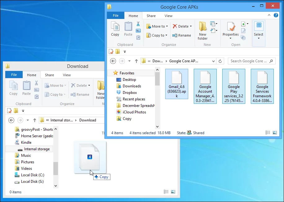 Transfer Google APK files to the Download folder on Kindle Fire HDX