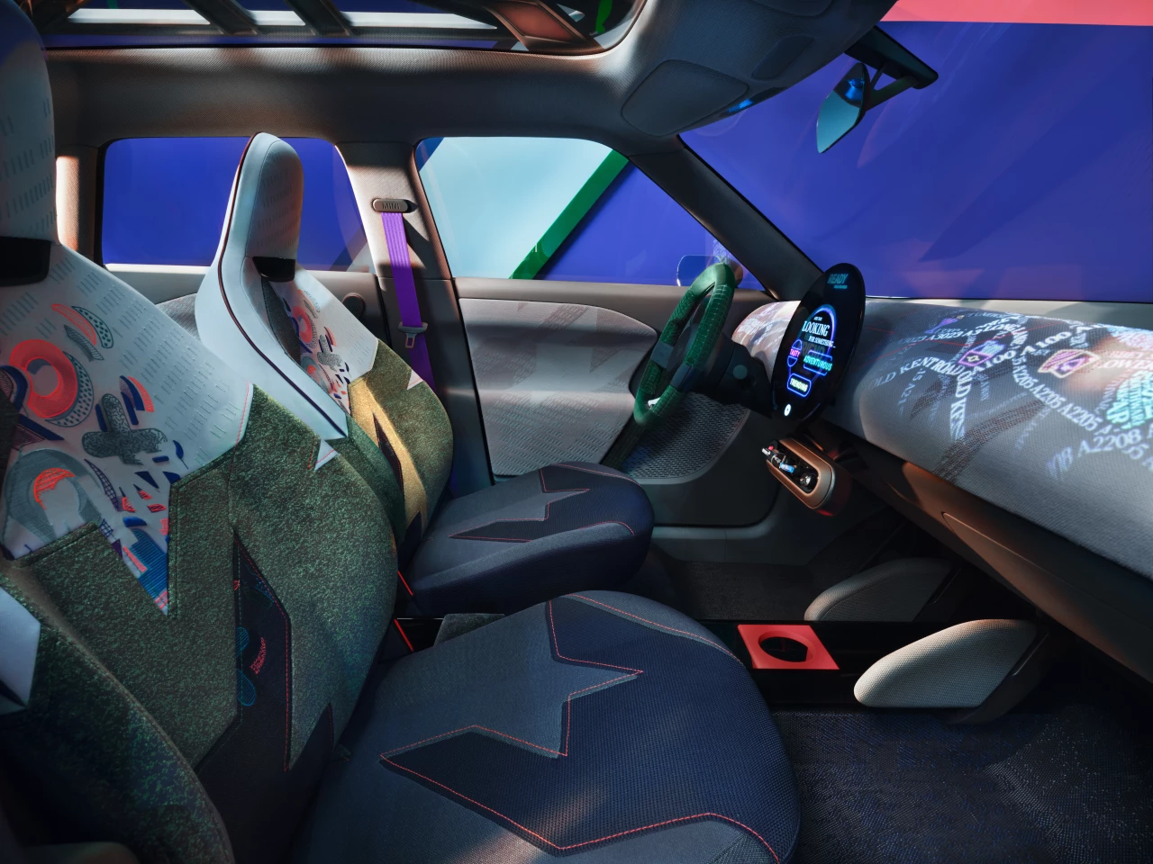 The interior lets drivers create projection and sound "experiences" ... which shouldn't be distracting at all