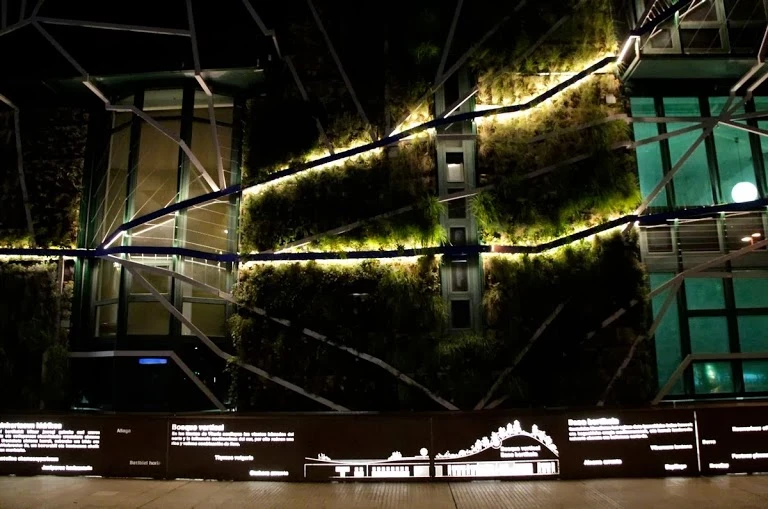 The frame lit up at night