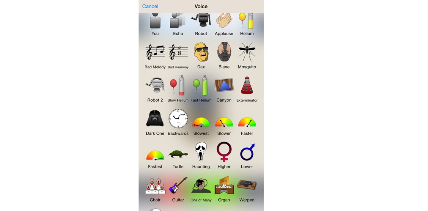 Selection of effects on Voice Changer Plus