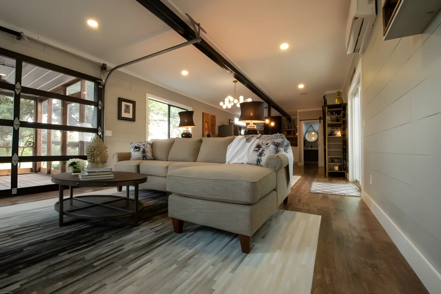 The Modern Side Stack is accessed by a large garage-style raising door