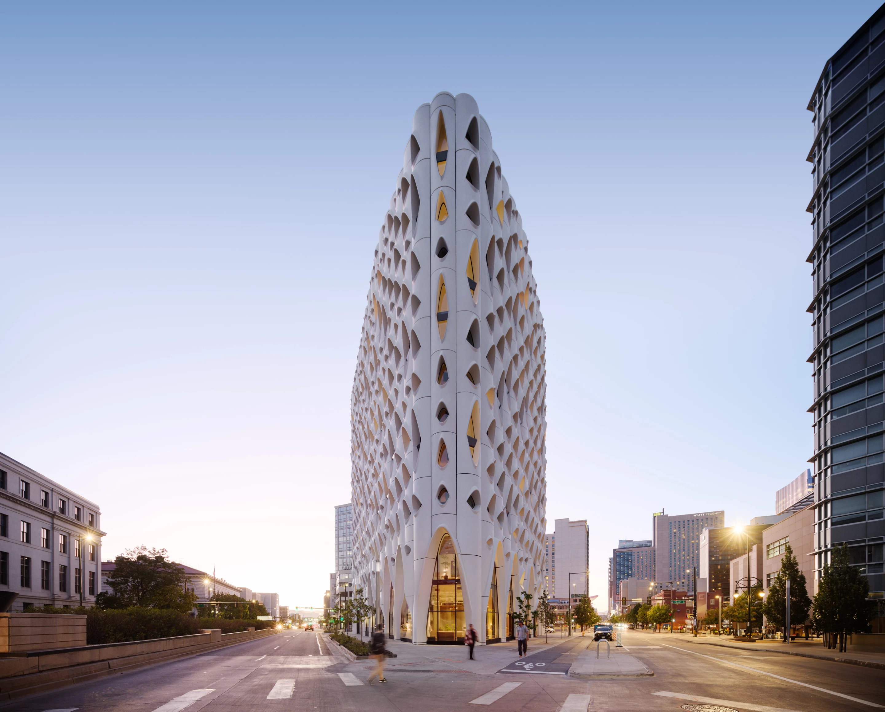 Populus, by Studio Gang, is located in Colorado, USA and takes the form of an eye-catching hotel and social hub