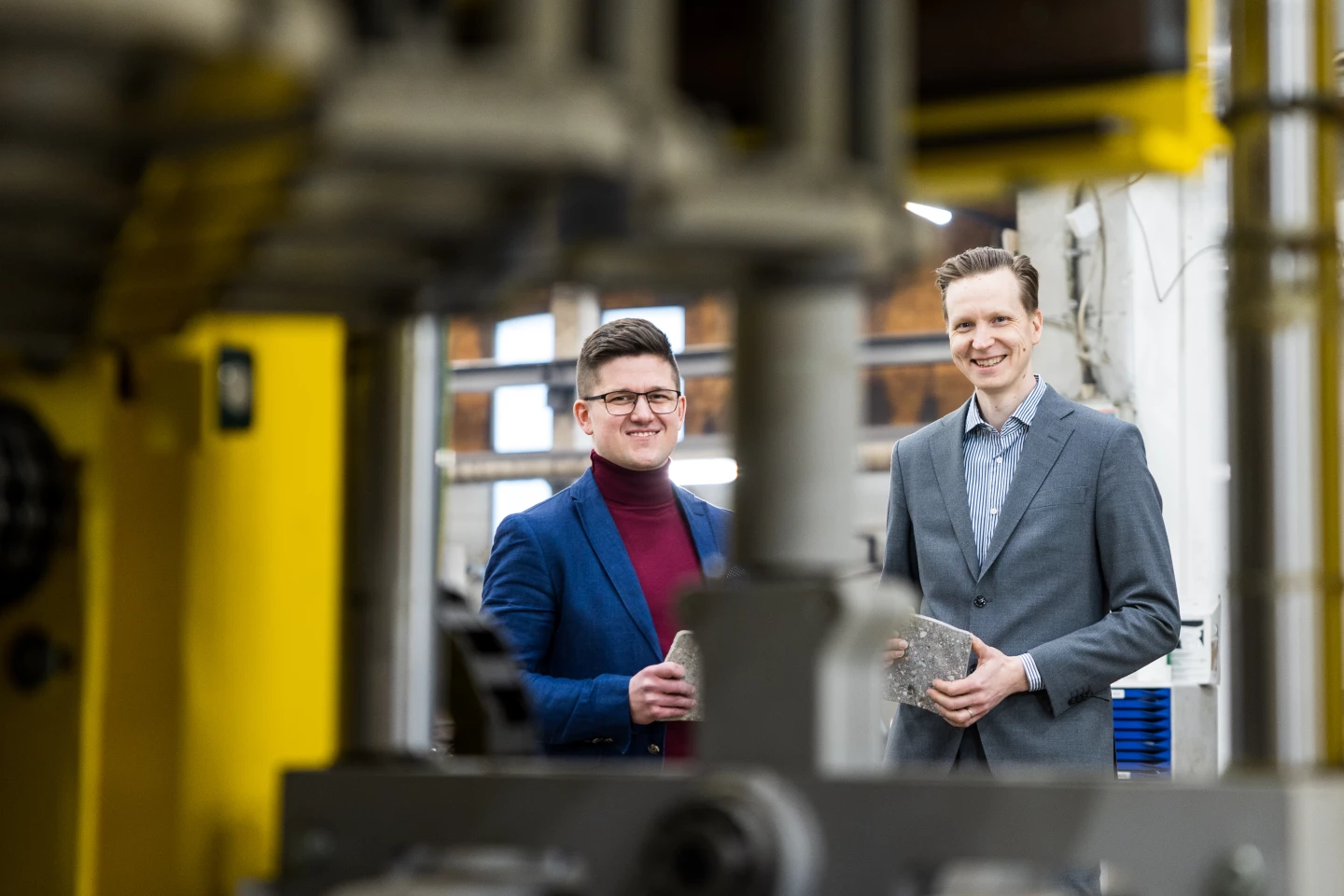 Carbonaide COO Jonne Hirvonen (left) and CEO Tapio Vehmas (right) at the pilot unit in Hollola, Finland