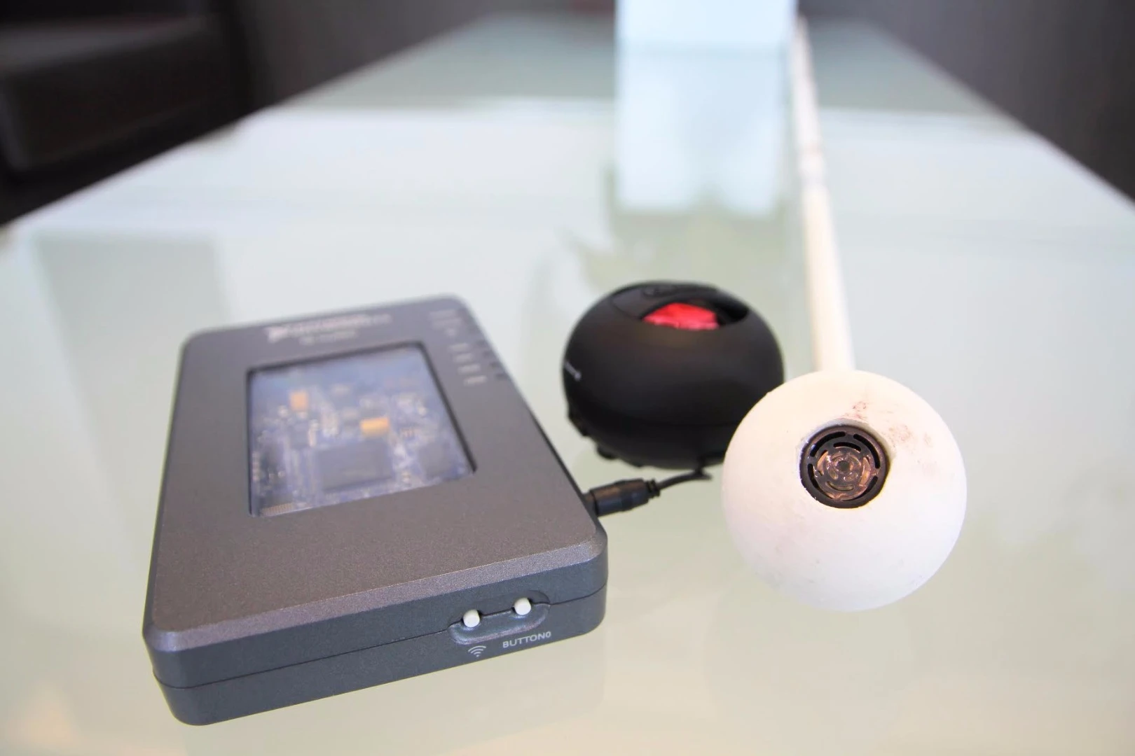 The cane attachment turns obstacle detection into audio signals
