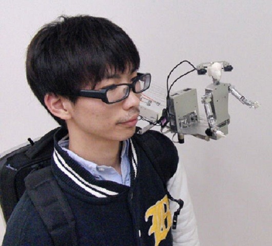 Yamagata University's MH-2 is a tiny telepresence robot that rides on your shoulder everywhere you go