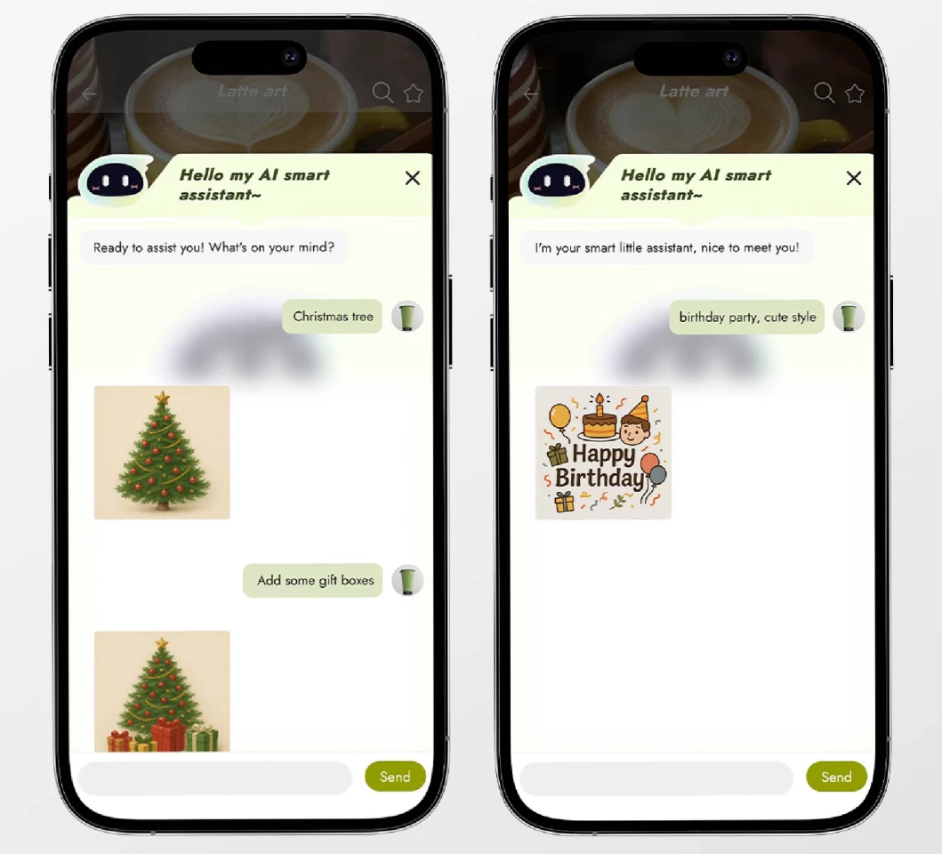 Just enter a couple of keywords, and EdiBot's AI assistant will generate art and illustrations on the fly to print on your food