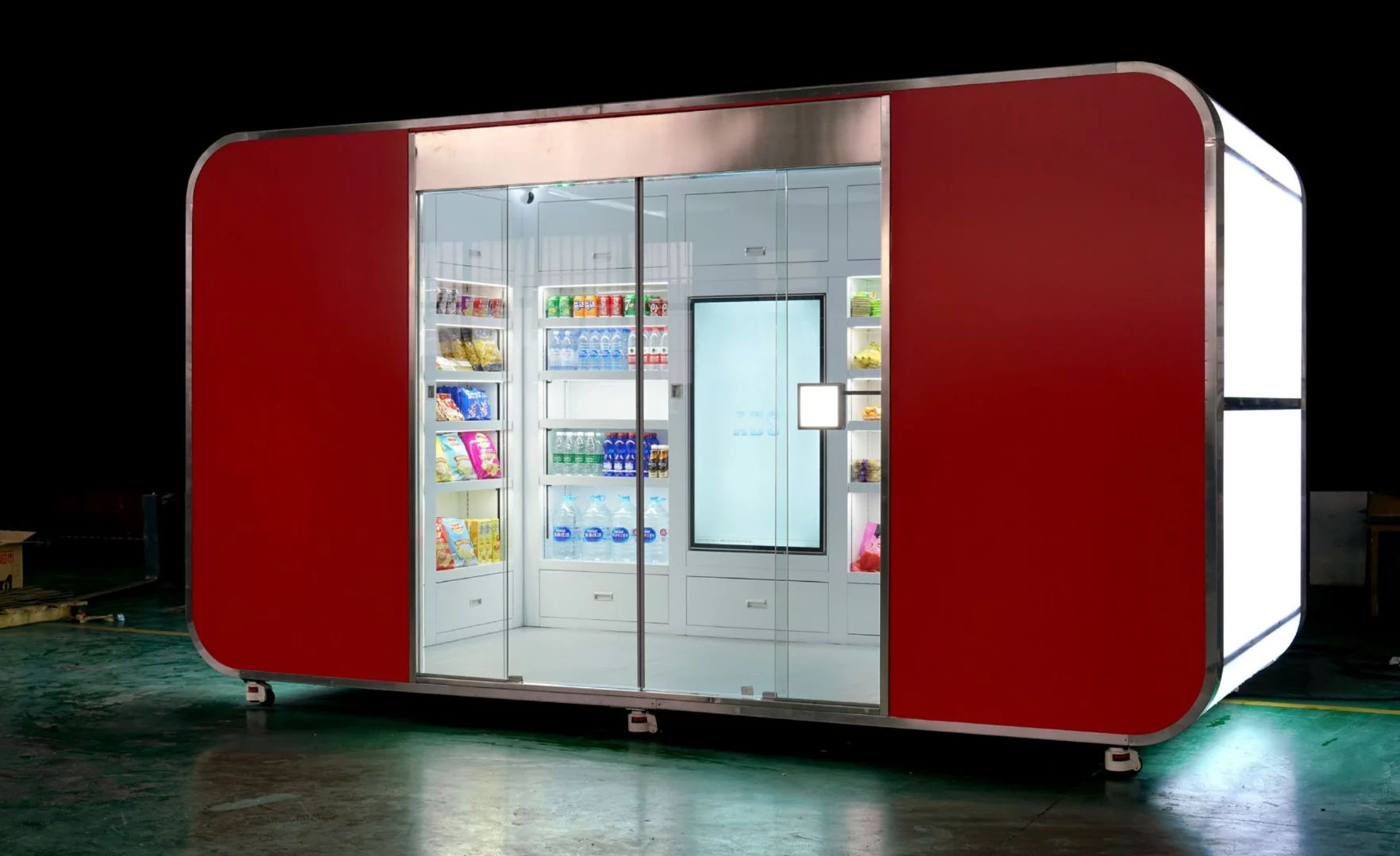 The reinforced glass doors of the Psi retail pod are unlocked using a smartphone app