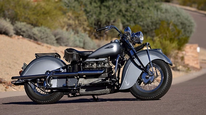 $71,500 – 1940 Indian Four - Mecum Lot S92.1 is a 1940 model Indian Four, one of the most beautiful and voluptuous road bikes in history, which was only styled that way for three short production years. The Indian Four came into being when Indian bought the assets of the Ace Motor Corporation in 1927 and continued until 1942 when production was ceased due to the war effort, never to be restarted.