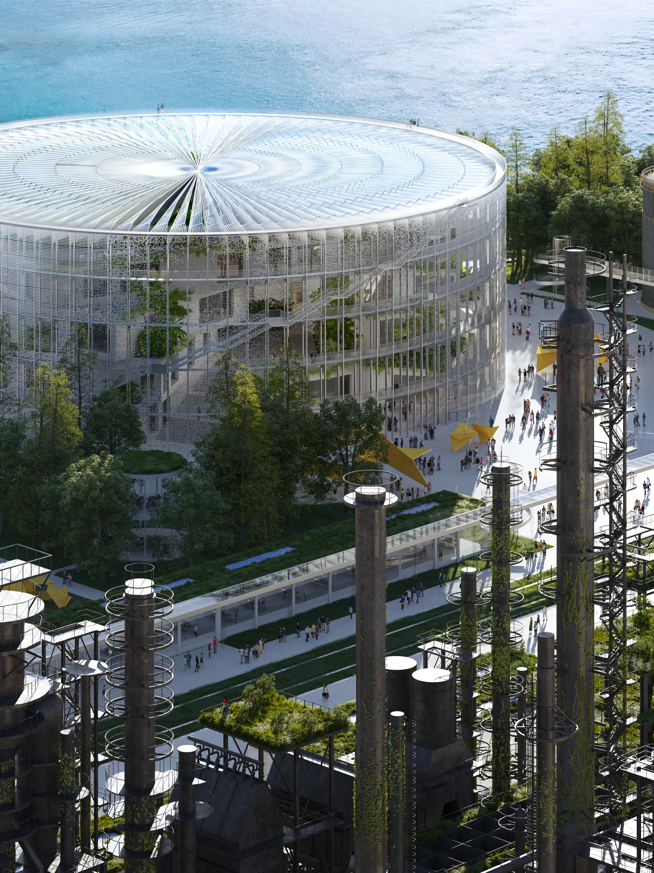 The Hangzhou Oil Refinery Factory Park will integrate lots of greenery, including green roofs