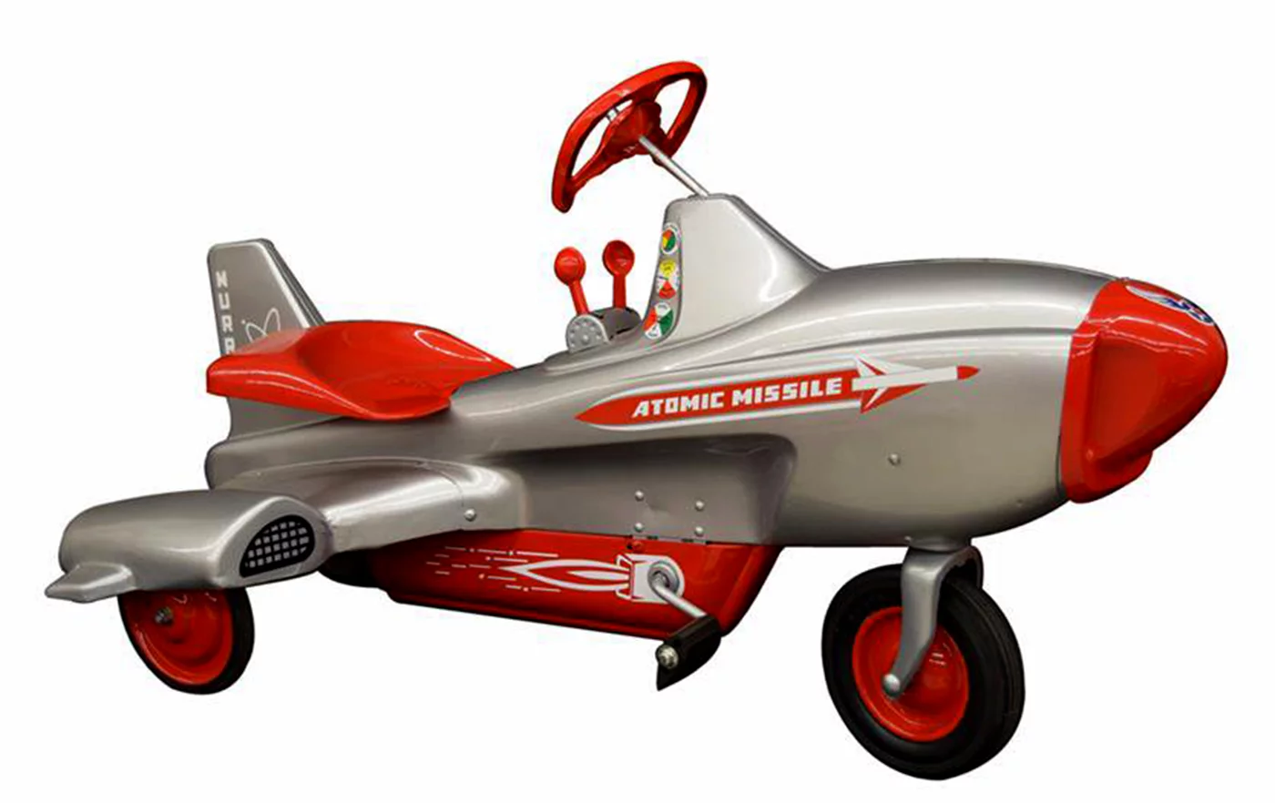 Only one allied aircraft with a jet engine flew into combat in WW2 but by the early 1950s, the jet engine was the height of technological capability. Similarly, the atomic age that had also dawned during the great conflict was foremost in the minds of the American public. Rare, fully-restored and powered by human beings, this Atomic Missile Pedal Car by Murray encapsulates the mid-1950s in many ways. It sold for $6,555 at Barrett-Jackson's Scottsdale 2018 auction.