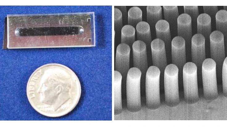 This tiny microfluidic device uses carbon nanotubes 30 microns in diameter to separate cancer cells from normal blood cells (Image: Brian Wardle)