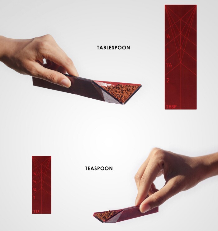 Rahul Agarwal's Polygons measuring spoon design folds into four different volume measurements